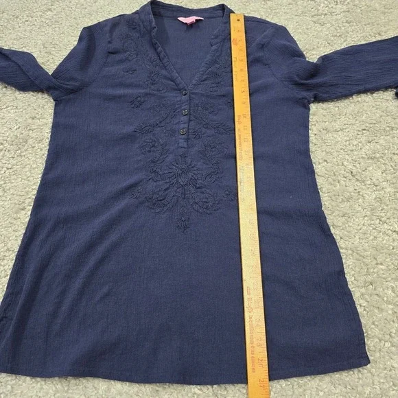 Lilly Pulitzer Womens Embroidered Gauzy Tunic‎ Shirt Size M Long Sleeve Resort - Picture 10 of 12